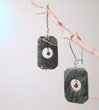Stone earrings with garnet beads
